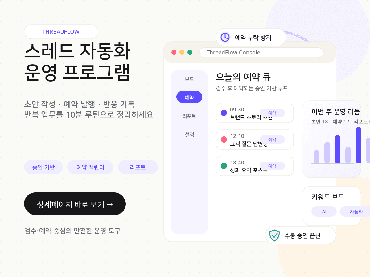 스레드 자동화 운영 프로그램 | 초안·예약·리포트 루틴화